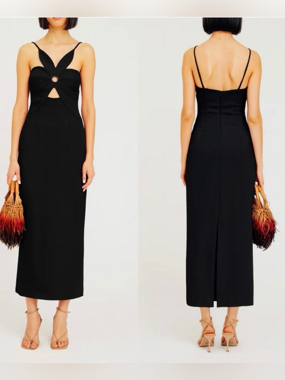 Torn by Ronny Kobo Stephanie Black Cutout Midi Dress Sz Medium Cocktail Evening - Picture 6 of 16